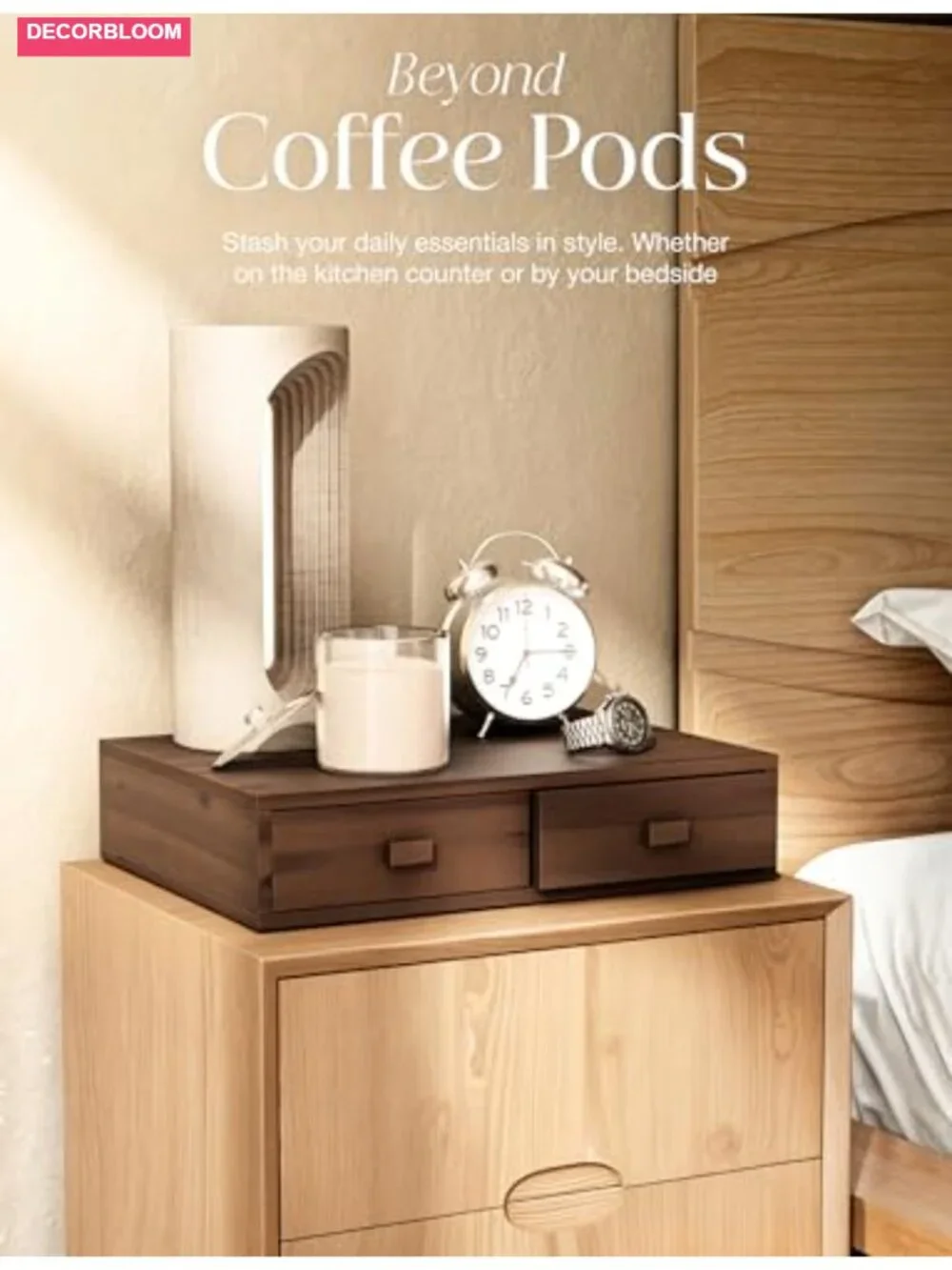Acacia Wood Coffee Pod Storage Drawer for K-cup & Nespresso Pods Holder Dual